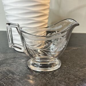 VINTAGE Heisey ART DECO Gravy Sauce Boat‎ Clear Glass Etched Floral Design
